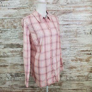 CHARTER CLUB Blush White Plaid Button Up Blouse
